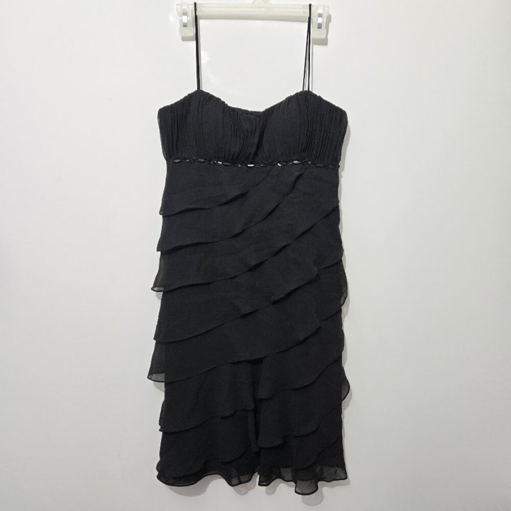 SL Fashions Womens Black Layered Dress Sz 6 Spaghetti Straps Whimsigoth Hoco Y2K